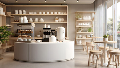 Small modern Korean style design cafe glossy ivory white