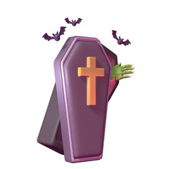 Fototapeta premium Zombie Hand Rising from Opened 3D Halloween Casket