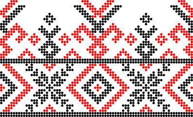 Vector illustration of Ukrainian ornament in ethnic style, identity, vyshyvanka, embroidery for print clothes, websites, banners. Background. Geometric design, border, copy space, frame