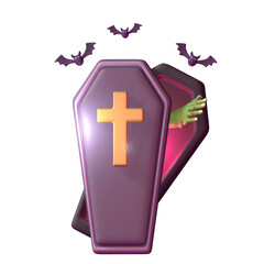 Obraz premium Halloween Zombie Hand from Opened 3D Coffin