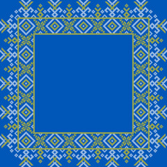 Obraz premium Vector illustration of Ukrainian ornament in ethnic style, identity, vyshyvanka, embroidery for print clothes, websites, banners. Background. Geometric design, border, copy space, frame