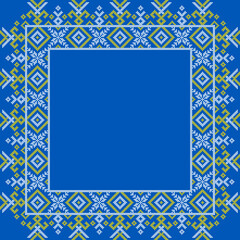 Obraz premium Vector illustration of Ukrainian ornament in ethnic style, identity, vyshyvanka, embroidery for print clothes, websites, banners. Background. Geometric design, border, copy space, frame