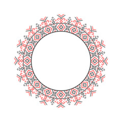 Vector illustration of Ukrainian ornament in ethnic style, identity, vyshyvanka, embroidery for print clothes, websites, banners. Background. Geometric design, border, copy space, frame