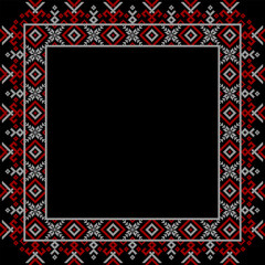 Obraz premium Vector illustration of Ukrainian ornament in ethnic style, identity, vyshyvanka, embroidery for print clothes, websites, banners. Background. Geometric design, border, copy space, frame