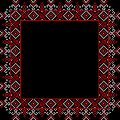 Obraz premium Vector illustration of Ukrainian ornament in ethnic style, identity, vyshyvanka, embroidery for print clothes, websites, banners. Background. Geometric design, border, copy space, frame