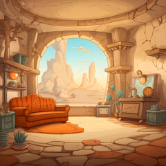 interior of a cartoon house, background with interior, backdrop inside cartoon house - AI Generative