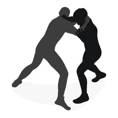 Image of a silhouette of a wrestler athlete in a fighting pose. Greco Roman wrestling, combating, duel, fight, martial art, sportsmanship