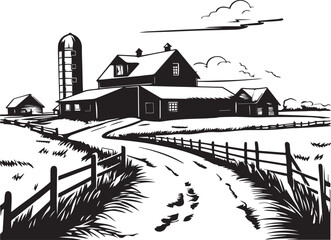 Farm landscape, Farm silhouette, Vector Illustration, SVG