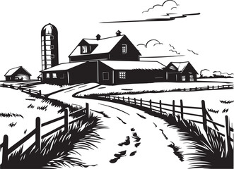 Obraz premium Farm landscape, Farm silhouette, Vector Illustration, SVG