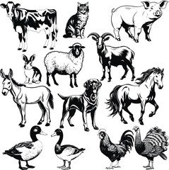 Farm animals set, Farm animal icon, Vector Illustration, SVG
