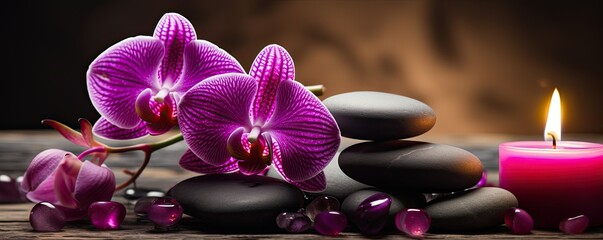 spa and wellness wallpaper with orchid flower stones and candle