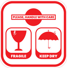 Fragile, please handle with care, sticker label vector illustration