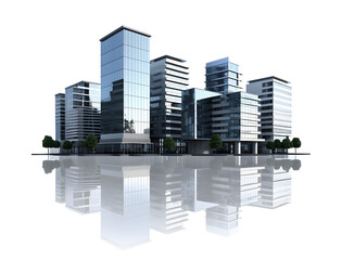 3d city model with buildings isolated on transparent background