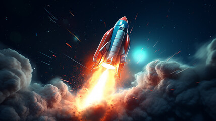 rocket start 3d cartoon graphics computer design idea startup internet technology speed - obrazy, fototapety, plakaty