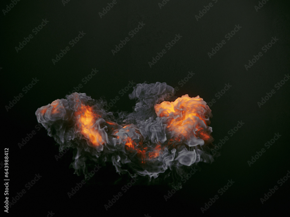 Poster Highly realistic explosions with dark smoke. 3d rendering abstract background. Digital illustration