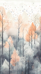 vertical drawing pattern autumn forest in the style of softcolor softpastel