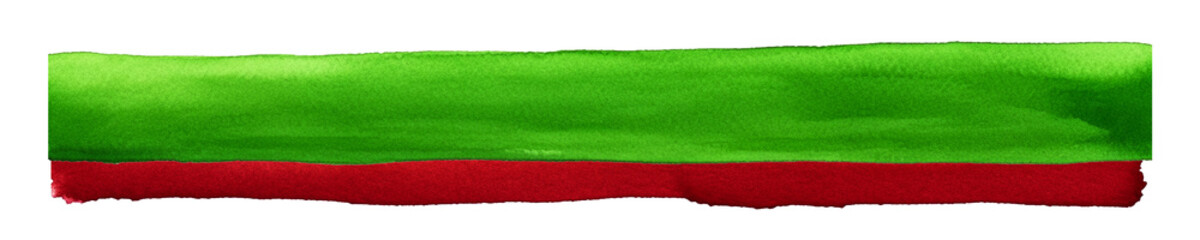 Dwa pasy. Farba akwarelowa zielony i czerwony. Świąteczne kolory. Transparentne tło. - obrazy, fototapety, plakaty