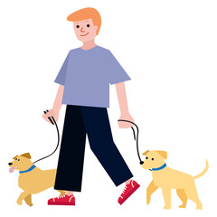 Man walking dog flat illustration