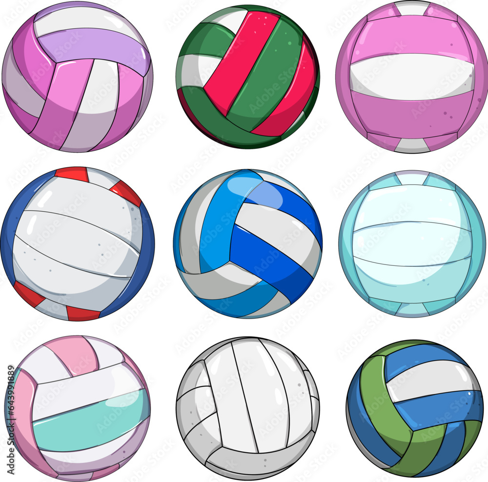 Wall mural volleyball ball set cartoon. competition activity, beach team, volley symbol volleyball ball sign. isolated symbol vector illustration