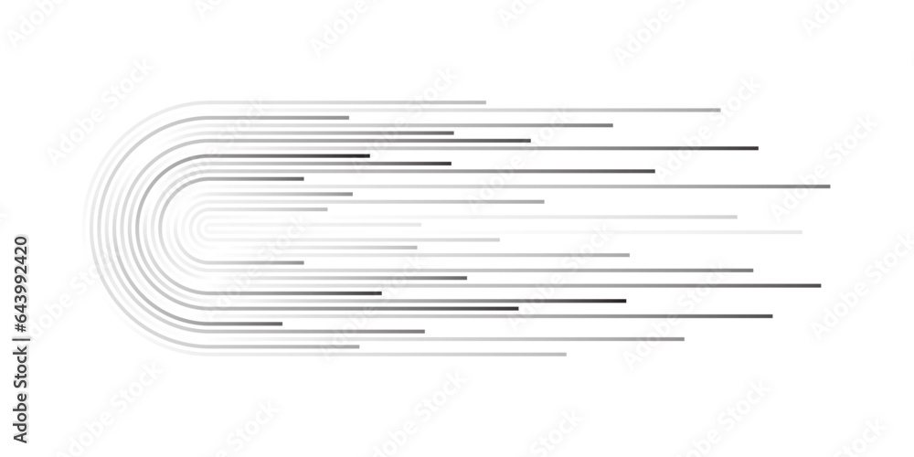 Poster Vector half circle lines flowing dynamic pattern black fade gradient isolated on transparent background for design element in concept speed, technology, digital, modern