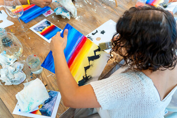 Painting Workshop. Schoolmates Unleash Creativity with Wine and Paint