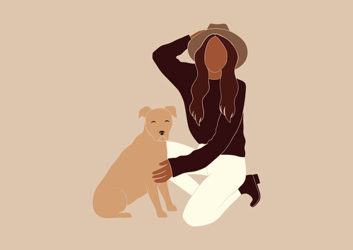 dog mom, dog owner, abstract woman of color with a dog, african black woman