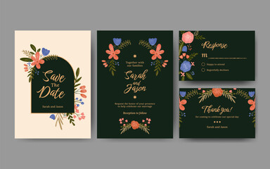 wedding invitation card template design  colorful floral illustration