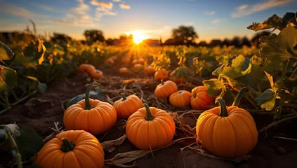 Gordijnen Pumpkin patch on sunny Autumn day. Beautiful fall scene. © Meow Creations