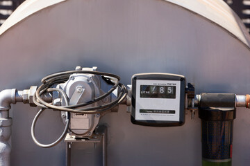 mechanical flow meter for gasoline, kerosene and diesel mounted on a tank