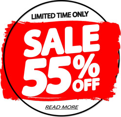 Sale 55% off, discount tag on transparent background. PNG