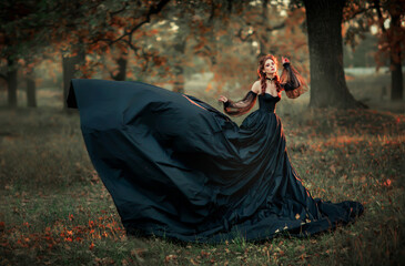 Portrait of magnificent Fashion gothic girl  .Fantasy art work.Amazing red haired model in black...