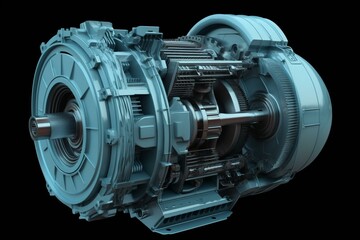 Illustration of electric motor in section. 3D visualization. Generative AI