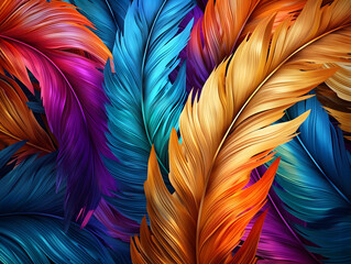 Colorful feathers background. Close up of feathers wallpaper.
