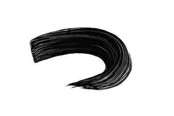 Black mascara brushstroke swatch isolated on transparent background. Cosmetic mascara smudged smear...