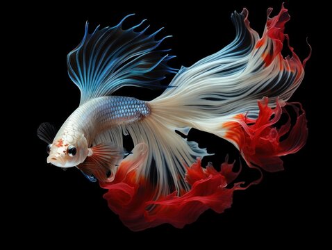 betta fish, fish fighters, ios background style, siamese fish fighting isolated on black background
