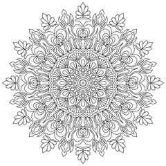 Adult Anti-Stress Mandala Coloring Page, Vector Illustration, Complex Black and White Mandala Design on White Background, 01