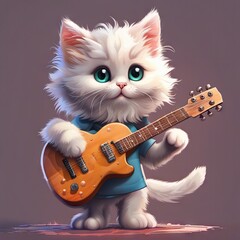 Cute cat playing guitar.