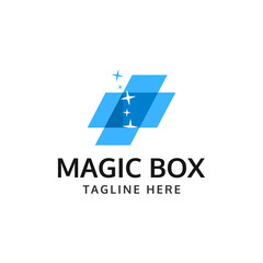 MAGIC BOX LOGO CONCEPT. ABSTRACT OPEN  BOX LOGO VECTOR ILLUSTRATION