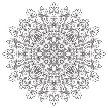 Adult Anti-Stress Mandala Coloring Page, Vector Illustration, Complex Black and White Mandala Design on White Background, 01
