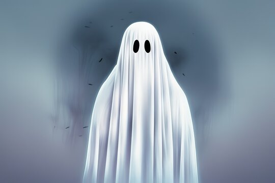a creepy ghost stands on a gloomy background, halloween concept