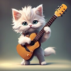 fluffy fat cat plays the electric guitar and sings.