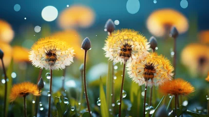  Gorgeous beautiful dandelions covered in raindrops, close-up shot © Neuroshock