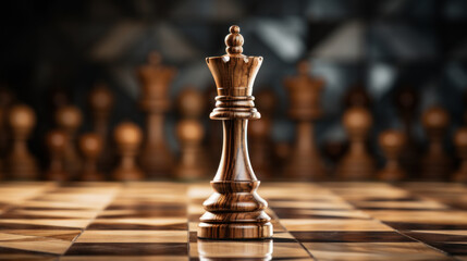 Chessboard with chess pieces standing behind the King, a concept of leadership in business and life