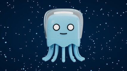 Fototapeta premium Jellyfish Cartoon 05 ( 3D Rendering , 3D Illustration )