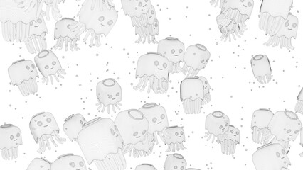 Jellyfish Cartoon Patterns_Wireframe Perspective View 02 ( 3D Rendering , 3D Illustration )