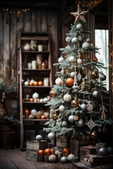 Fototapeta premium Themed Christmas Tree, Generative AI