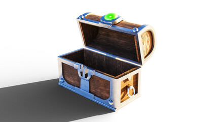Treasure Chest Open,  Game Asset Low Poly 3D model. 3D rendering.