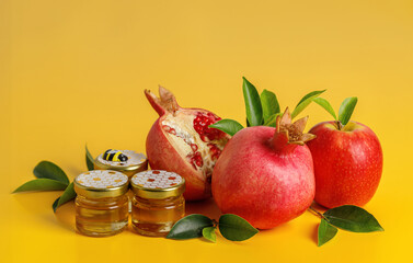 Composition for Rosh Hashanah (Jewish New Year) celebration on yellow background