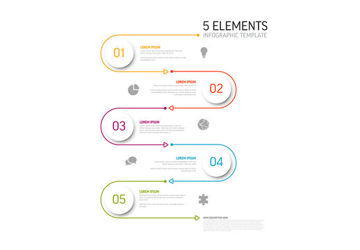 Light infographic template with five circle step items elements
