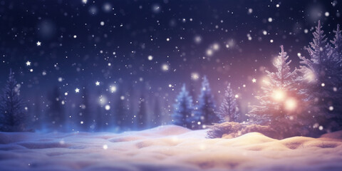 Fototapeta na wymiar Winter background with snow, bokeh and falling snowflakes